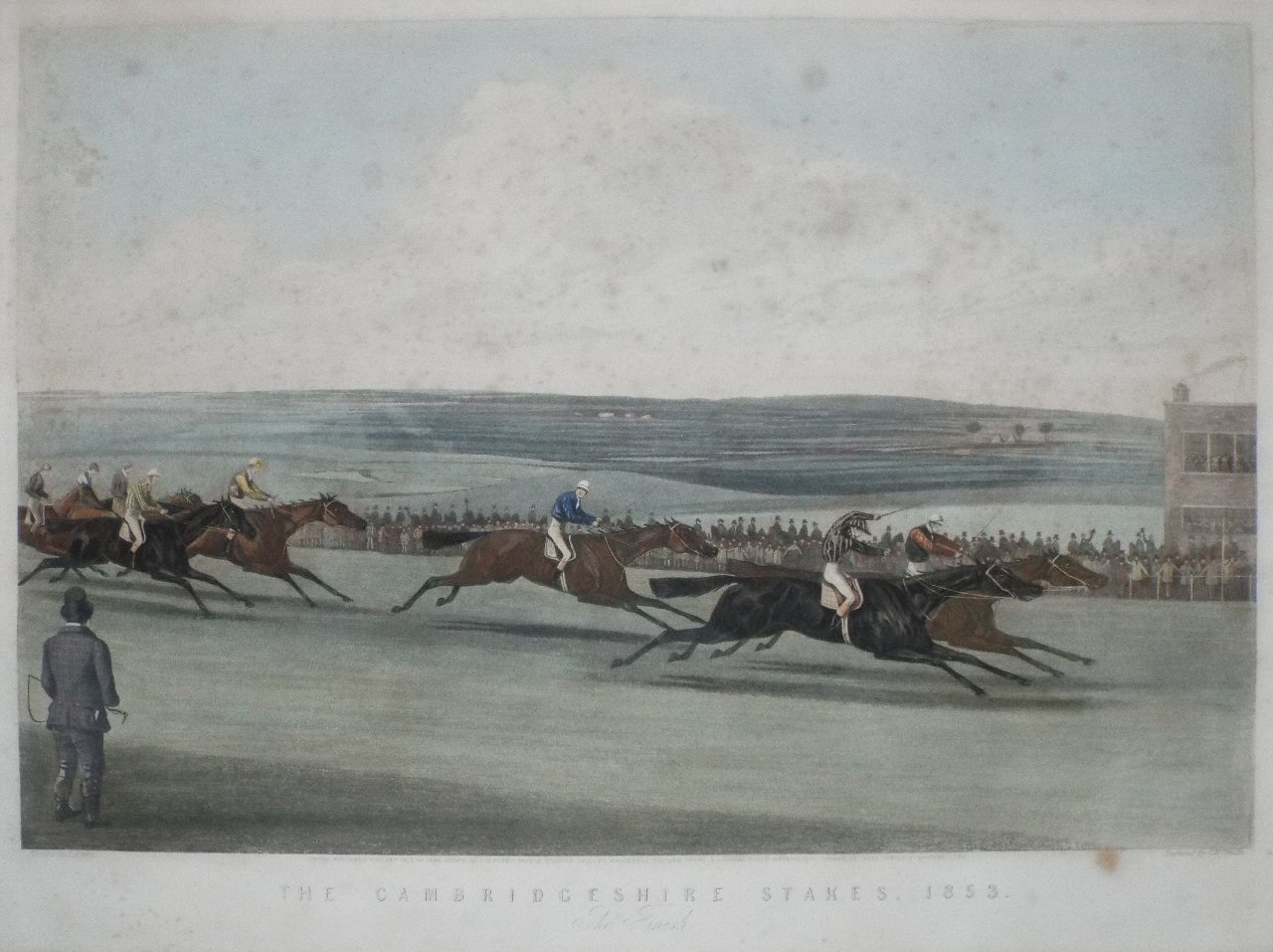 Aquatint - The Cambridgeshire Stakes, 1853. The Finish. - Smith